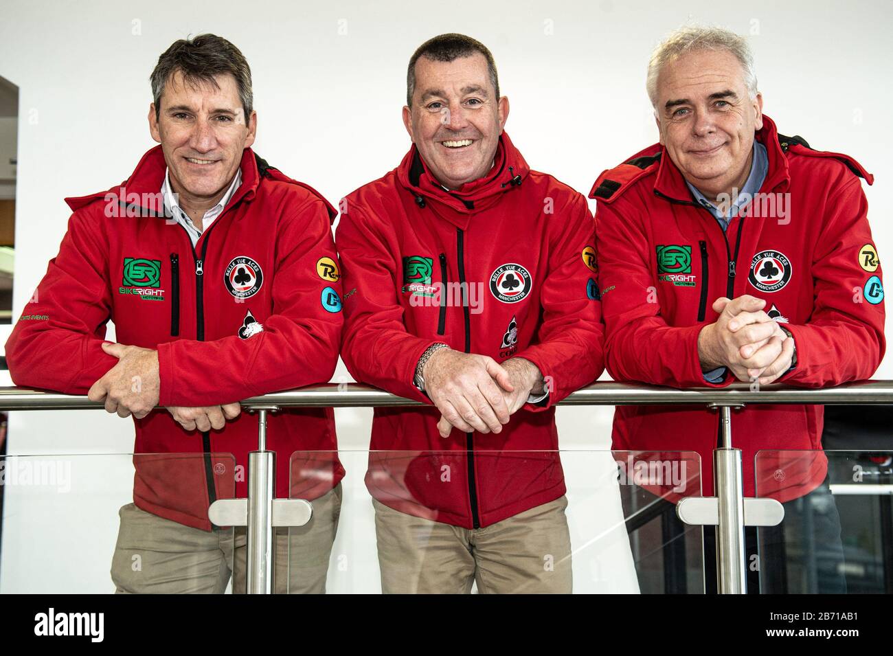 Manchester, Manchester. 12th Mar, 2020. MANCHESTER, ENGLAND - March 12 Belle Vue Management team: (l-r) Mark Lemon (Team Manager), Adrian Smith (CEO), Robin Southwell (Co-Owner) during The Belle Vue Speedway Media Day, at The National Speedway Stadium, Manchester, on Thursday 12 March 2020. (Credit: Ian Charles | MI News) Credit: MI News & Sport /Alamy Live News Stock Photo