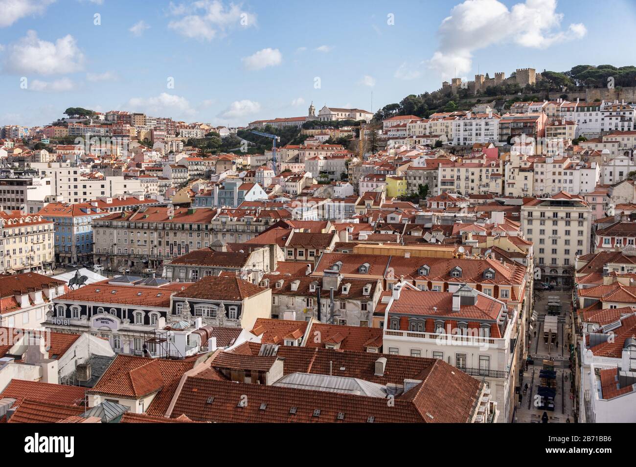 Lisbon, Portugal - 2 March 2020: Rooftop aerial view of Lisbon Stock Photo