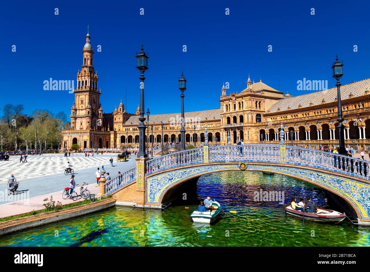 Pavilion at Plaza de España in Parque de María Luisa, Seville, Andalusia, Spain Stock Photo