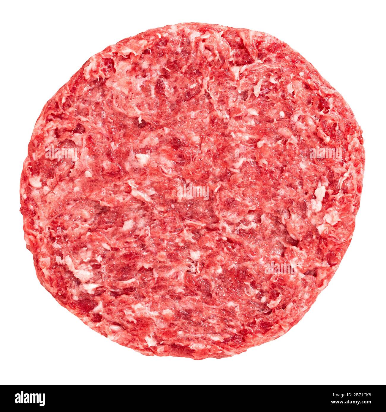 Raw fresh large beef burger isolated on white background. Stock Photo