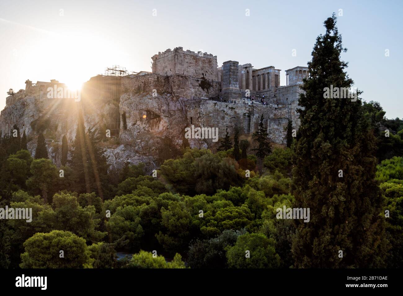 The Acropolis in Athens in the sunset Stock Photo