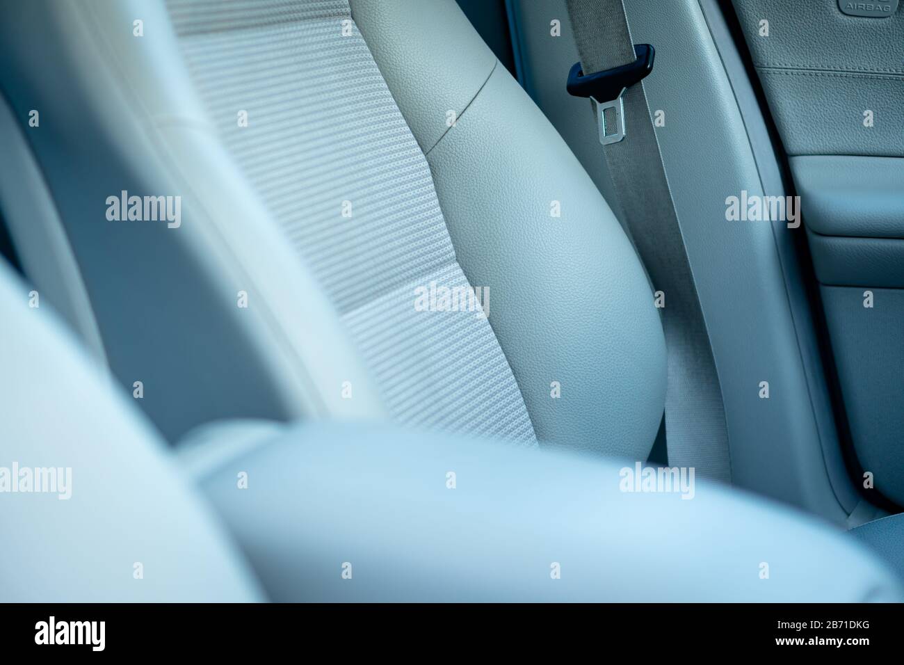 Leather interior design, car passenger and driver seats, clean, angle