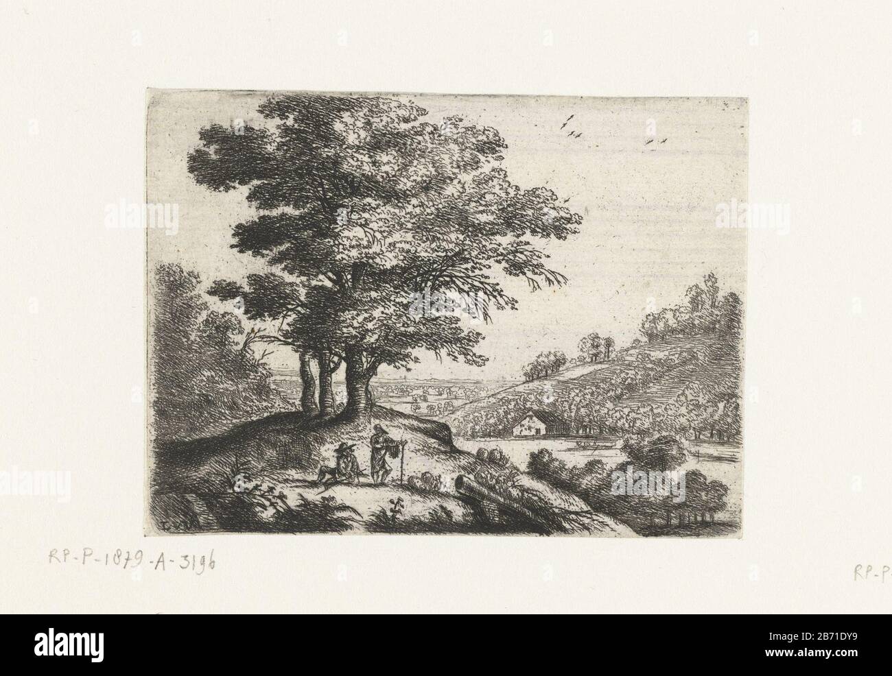 Landschap met een rivier Kleine landschappen (serietitel) From a series of twelve. Landscape with a river and a shepherd standing and sitting on a small hill with three trees. On the back side of print stand notenbalken. Manufacturer : print maker: Lucas van Uden (indicated on object), at its design: Lucas van Uden Place manufacture: The Netherlands Date: 1605 - 1673 Physical characteristics: etching and engra on music paper material: paper Technique: etching / engra (printing process ) Dimensions: sheet: h 74 mm × W 98 mm Subject: riverherding, herdsman, herdswoman, shepherd, shepherdess, cow Stock Photo
