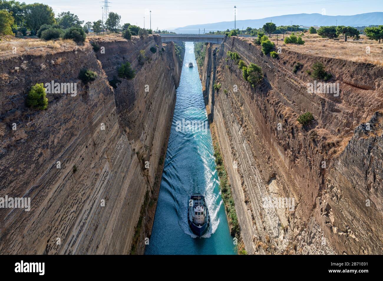 Boats in the Corinth Canal Stock Photo