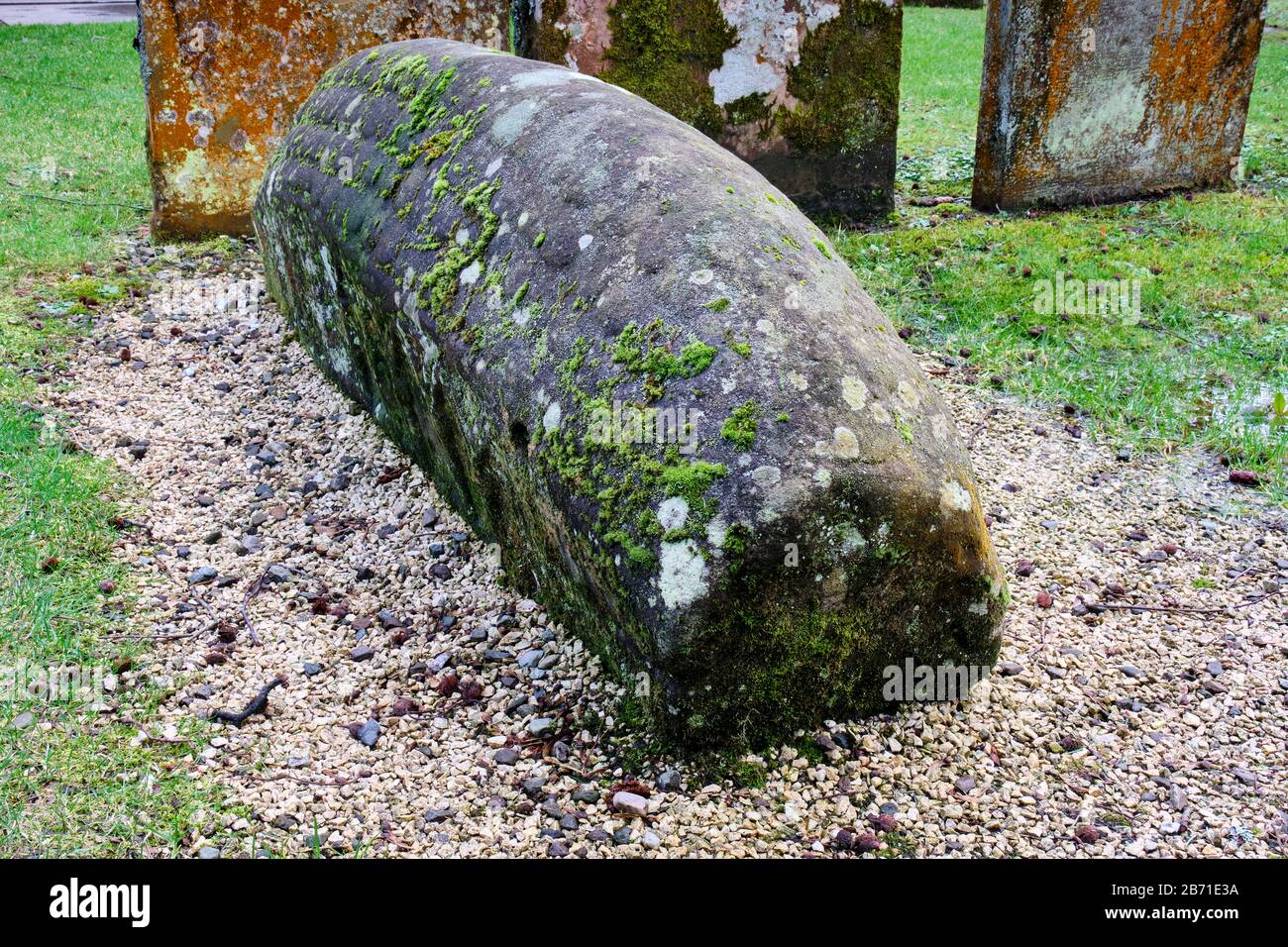 The Viking Hogback Stone of Luss, Luss Parish Church, Loch Lomond, Scotland Stock Photo