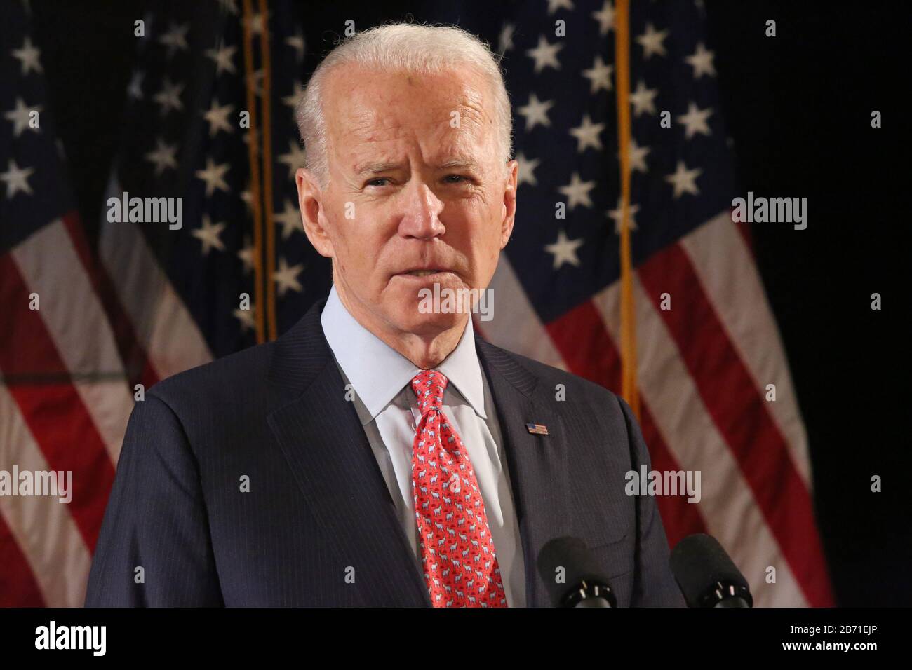 Wilmington, DE, USA. 12th Mar, 2020. :Former Vice President, Joe Biden giving a speech on combating Coronavirus at the Hotel Du Poet in Wilmington, Delaware March 12, 2020 Credit: : Star Shooter/Media Punch/Alamy Live News Stock Photo
