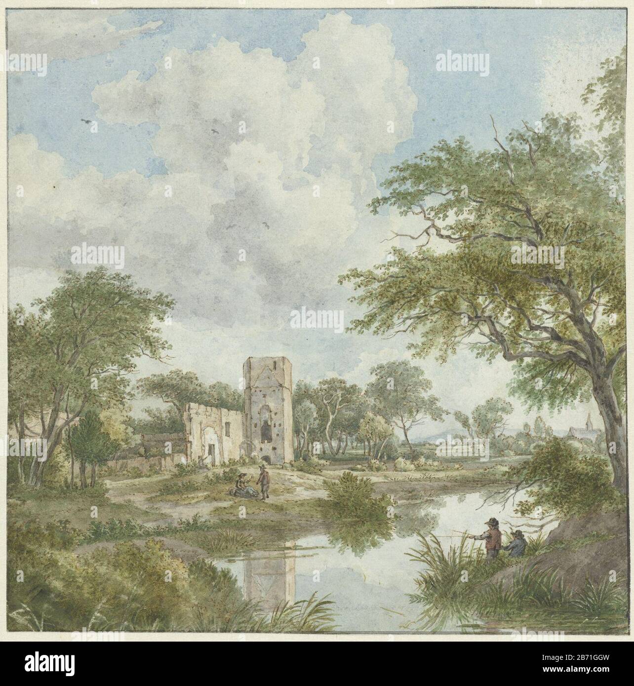 Landscape With Castle Ruins Object Type Drawing Watercolor Item