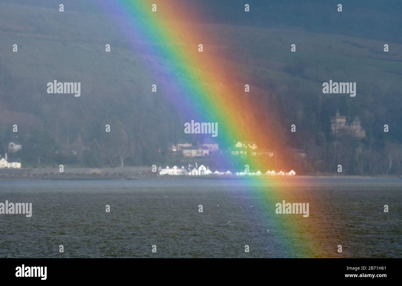 Rainbow over Gare Loch, Argyll & Bute, Scotland Stock Photo