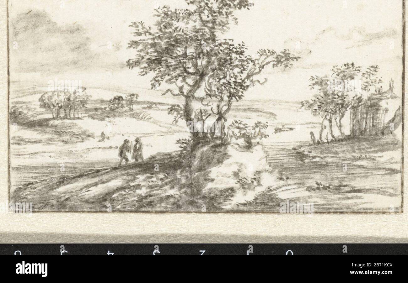 Landschap met twee bomen Landscape with two trees Object Type: Drawing Object number: RP-T-00-1228 Inscriptions / Brands: inscription verso: 'Valentine 6' Manufacturer : artist: Valentine (possible) Dated: 1700 - 1800 Physical features: pen and brush and gray material: paper ink Technique: pen / brush dimensions: 53 mm × h 82 b mm Subject: landscapes Stock Photo