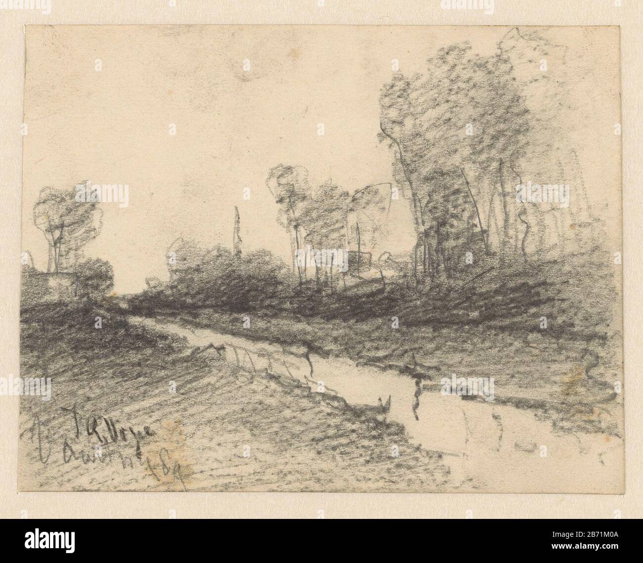 Landschap met vaart Landscape with sailing object type: Drawing Object number: RP-T 1915-37 Manufacturer : cartoonist John Gijsbert Bird (listed building) Dated: 1889 Physical features: black chalk material: paper chalk Dimensions: H 106 mm × W 136 mm Subject: landscapes and Stock Photo