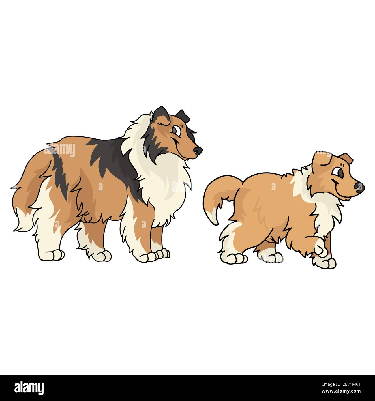 Cute cartoon rough collie and puppy dog vector clipart. Pedigree kennel ...
