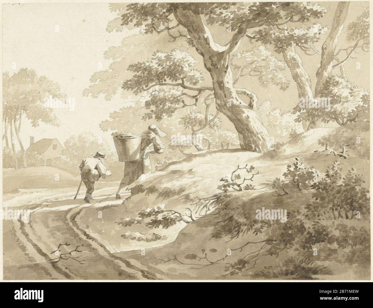 Landschap met vrouw en jongetje op een landweg Landscape with Woman and boy on a country road object type: Drawing Object number: RP-T 00-1664 Manufacturer : artist: Johann Heinrich Keller (II) (possible) Dated: 1702 - 1765 Physical features: pencil, pen and brush in brown material: paper ink pencil Technique: pen / brush dimensions: h 178 mm × W 235 mm Stock Photo