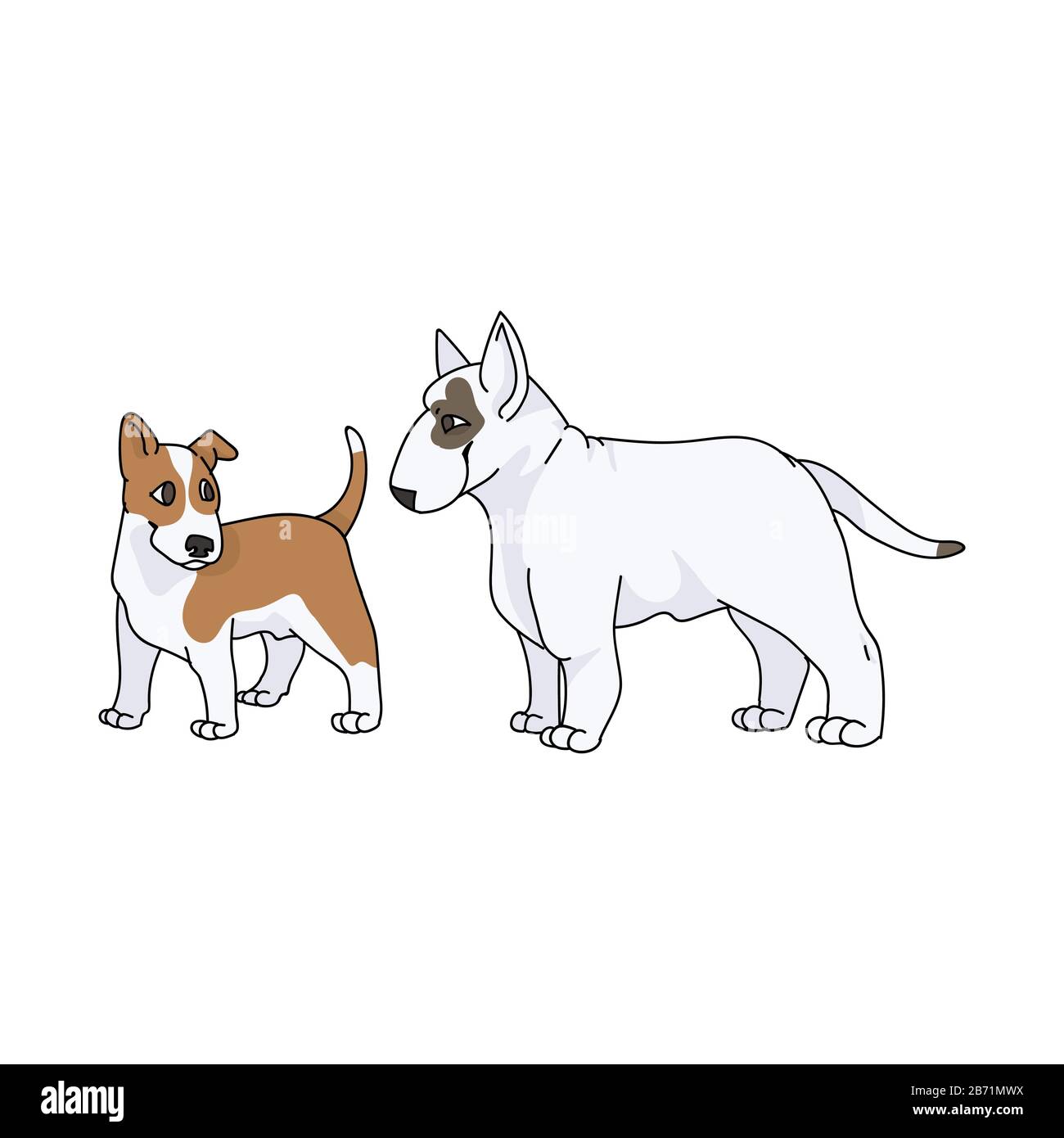 Cute cartoon bull terrier dog and puppy vector clipart. Pedigree kennel show dog for dog lovers. Purebred domestic pooch for pet parlor illustration Stock Vector
