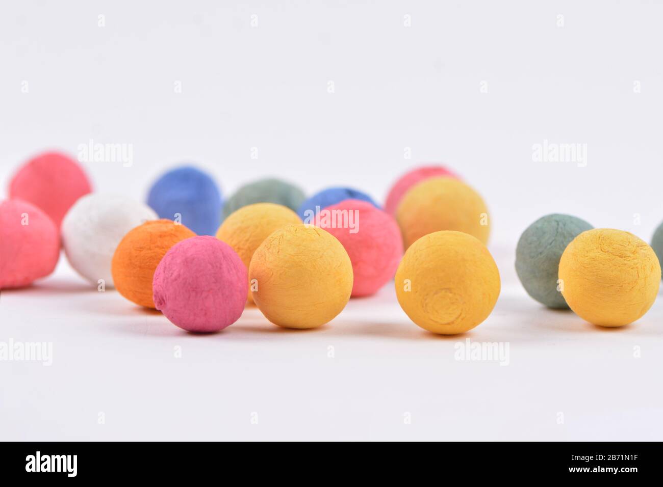 Colored Styrofoam balls Decorative Polystyrene Spheres Baubles Stock Photo