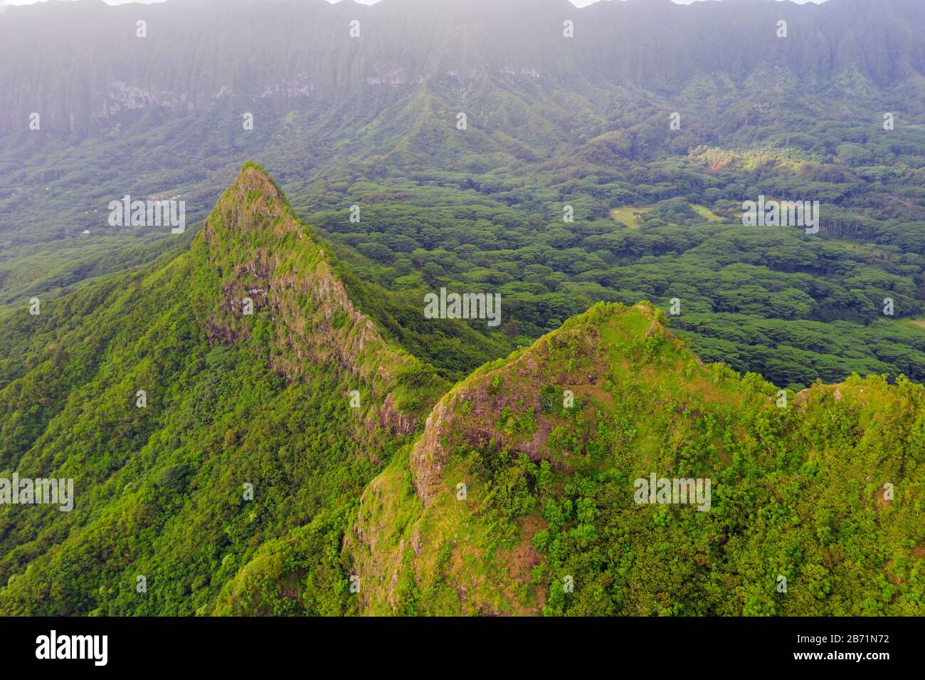 United States of America, Hawaii, Oahu island, 3 peaks trail, aerial view Stock Photo