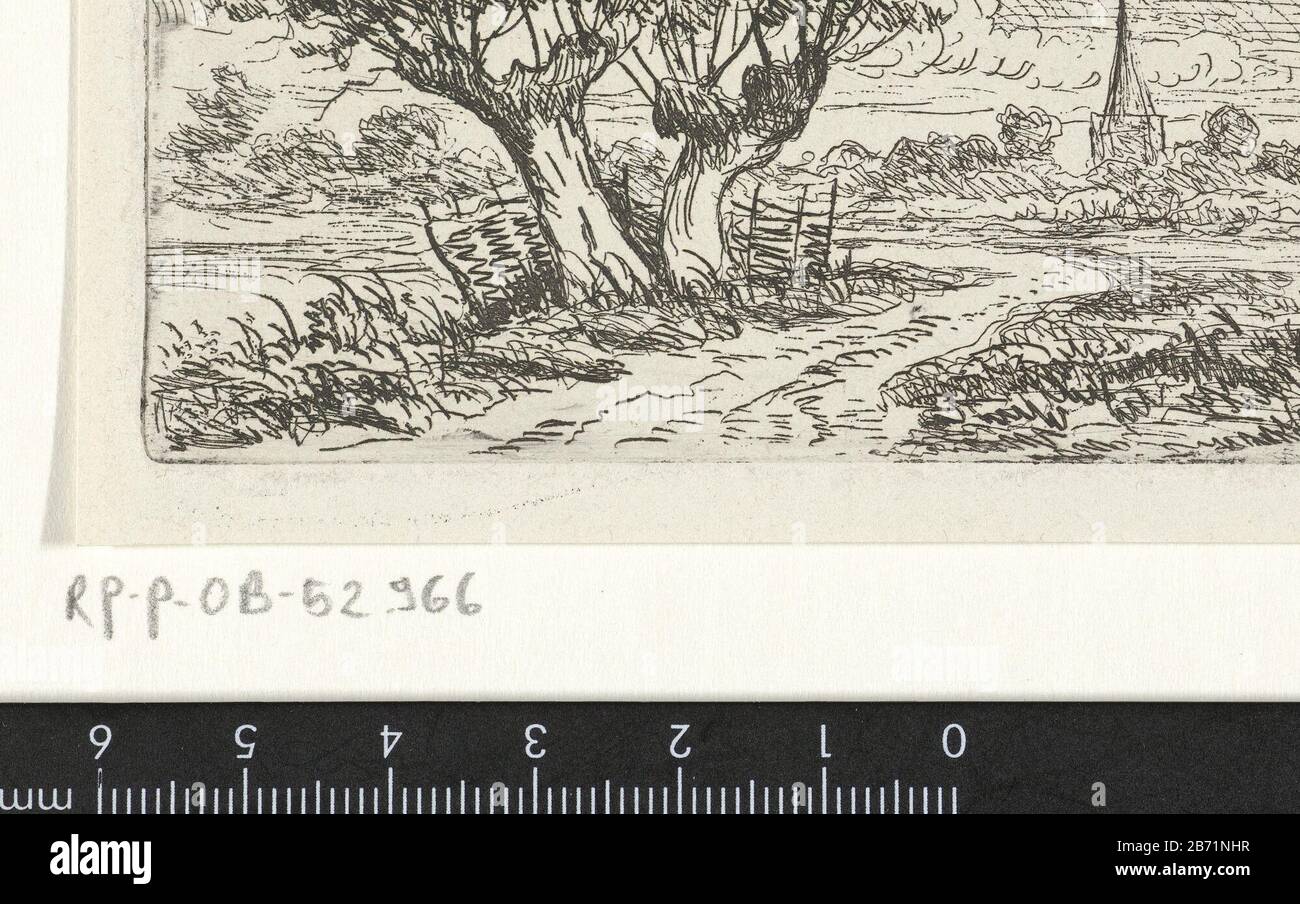 Landschap met wilgen Landscape with a path next to a pair wilgen. Manufacturer : printmaker: Jacobus van Gorkom Jr. (listed property) Place manufacture:. The Haag Date: 1837 - 1880 Physical characteristics: etching material: paper Technique: etching dimensions: plate edge: b 87 mm × h 50 mm Subject: trees: willow public road Stock Photo