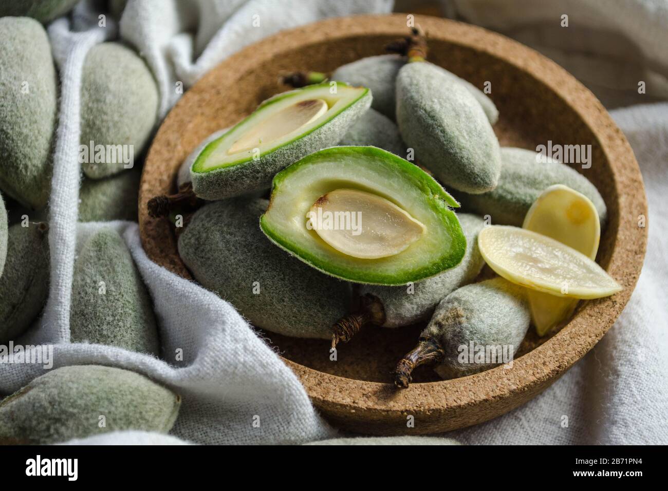Green almonds, the young and immature fruit of the almond tree picked