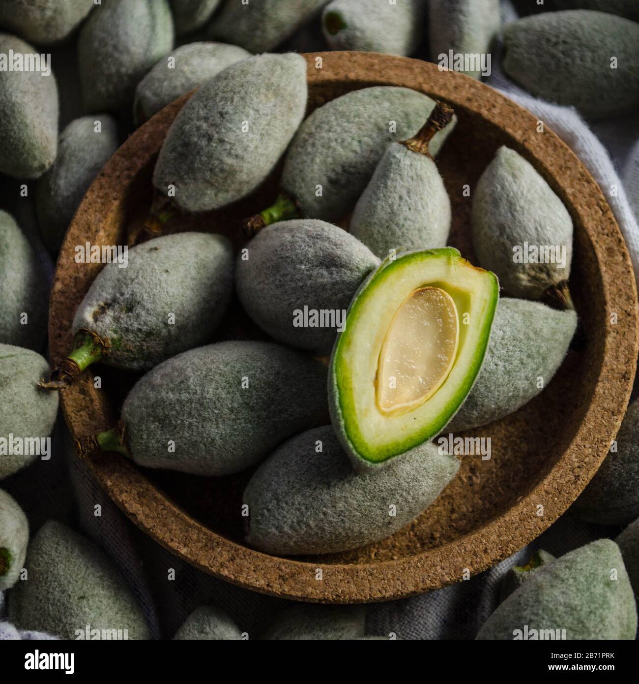 Green almonds, the young and immature fruit of the almond tree picked