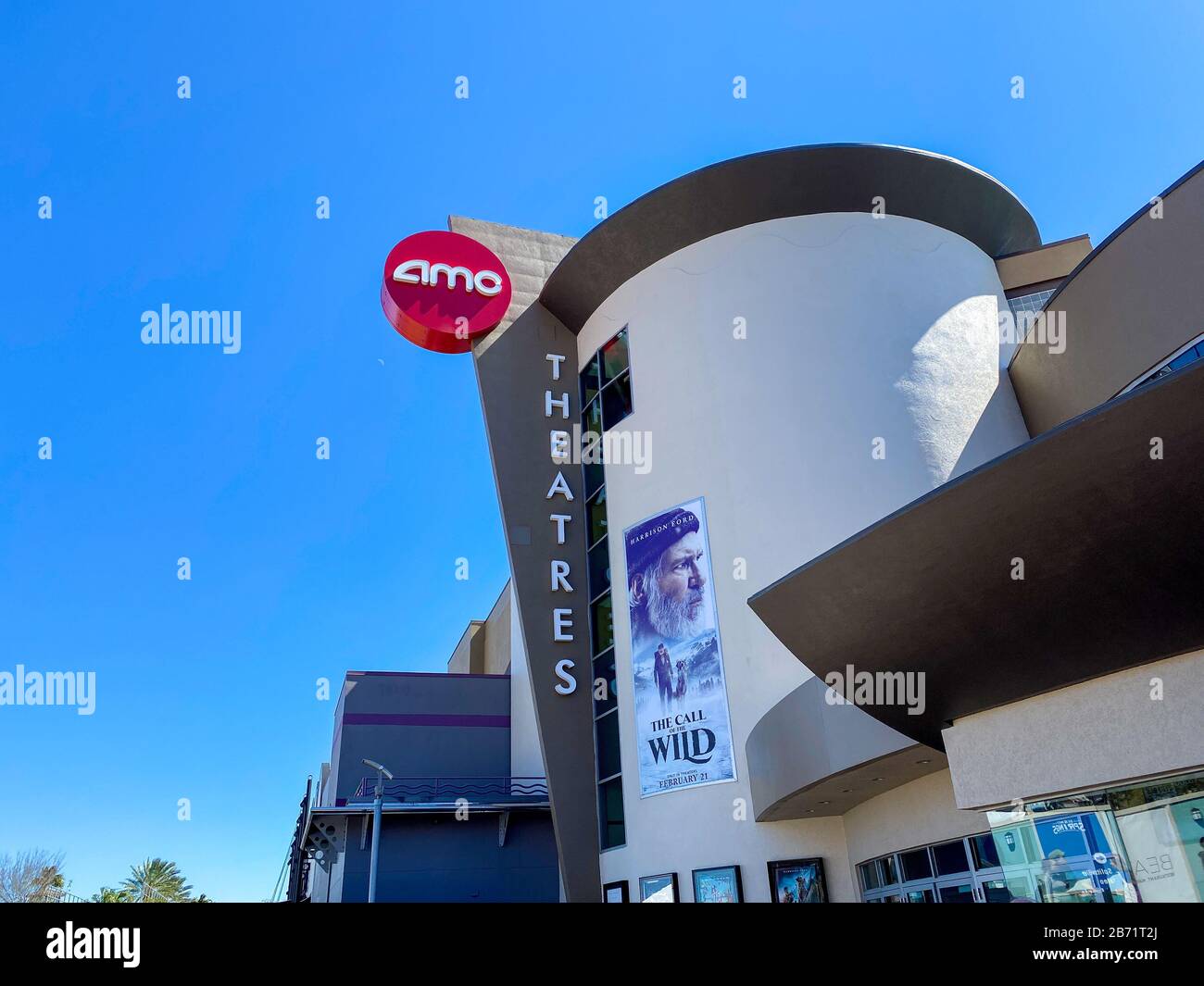 Orlando, FL/USA-2/29/20: An AMC Dine-In Theatre at an outdoor mall in Orlando, Florida. Stock Photo