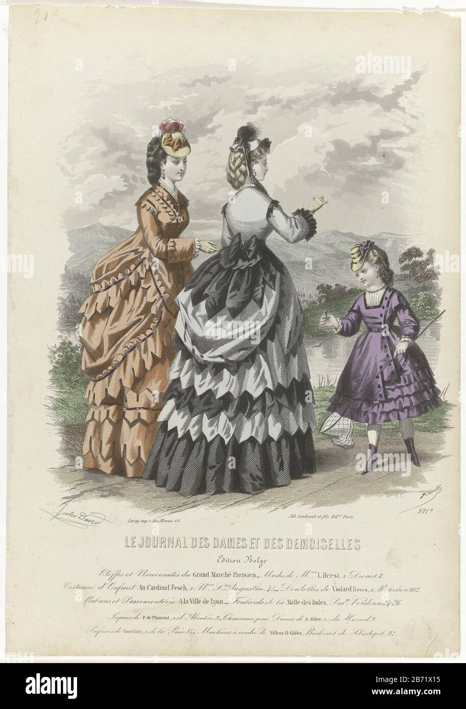 Two women girl Mai 1870 fashion plates Jules David