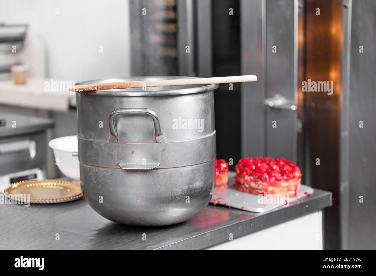 Utensils On Counter In Commercial pastry shop . Stock Photo