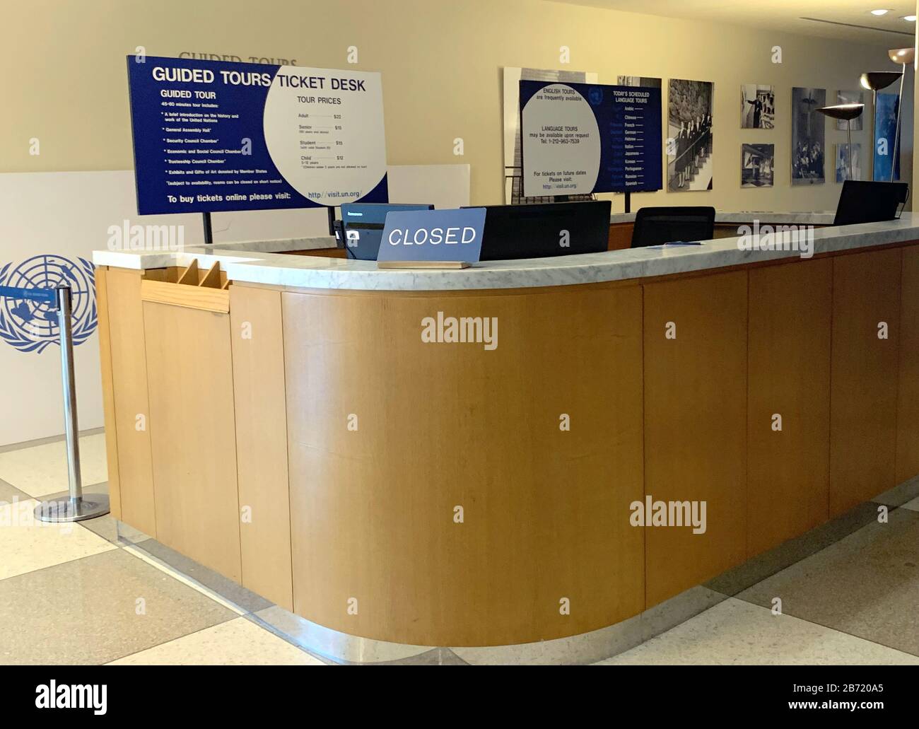 United Nations 12th Mar 2020 Photo Taken On March 12 2020 Shows The Closed Guided Tours Ticket Desk At The Un Headquarters In New York Un Secretary General Antonio Guterres Reacting To The