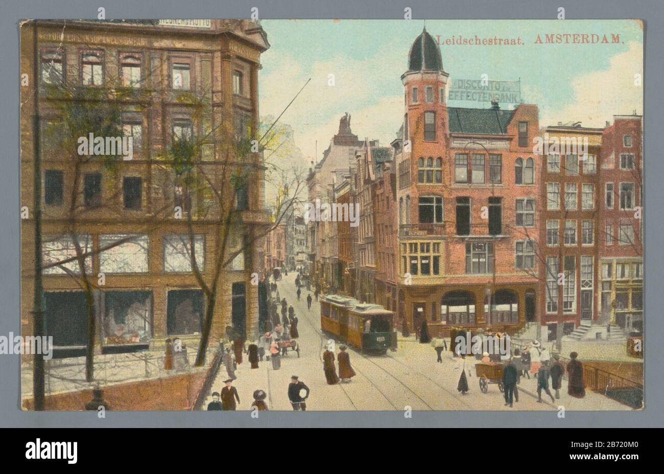 Leidschestraat Amsterdam (titel op object) Leidschestraat. Amsterdam (title object) Object Type: photomechanical printing picture postcard Object number: RP-F-F19259 Manufacturer : manufacturer: anonymous date: 25-Apr-1912 Material: cardboard Technique: vierkleurenautotypie / write dimensions: paperboard: h 87 mm × W 139 mm Subject: street where: Leidsestraat Stock Photo