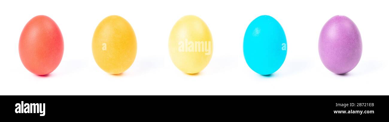 Multi-colored eggs isolated on a white background. Easter concept. Stock Photo