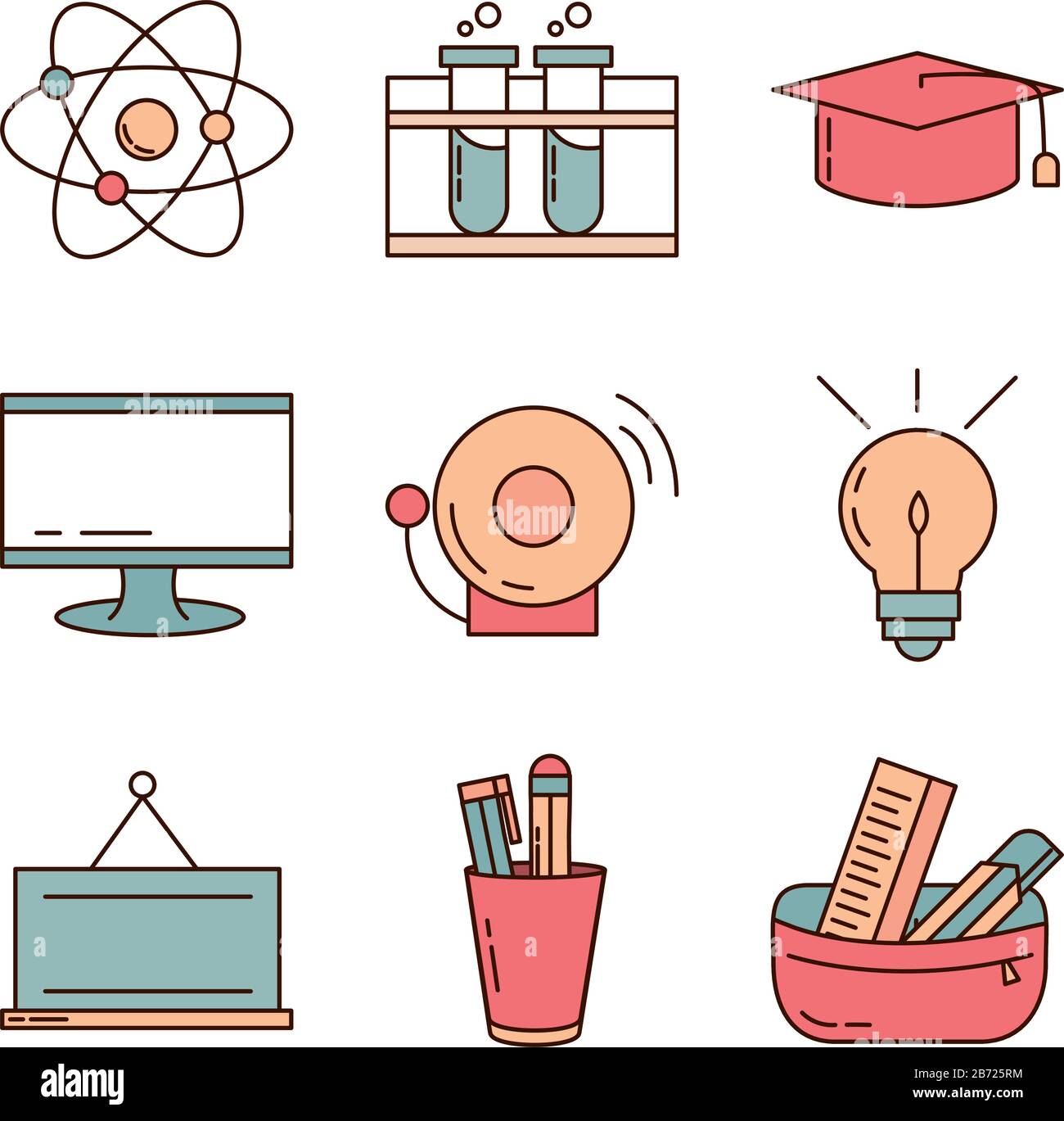 school education learn supply stationery icons set vector illustration ...