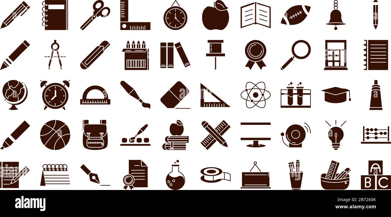 school education learn supply stationery icons set vector illustration ...