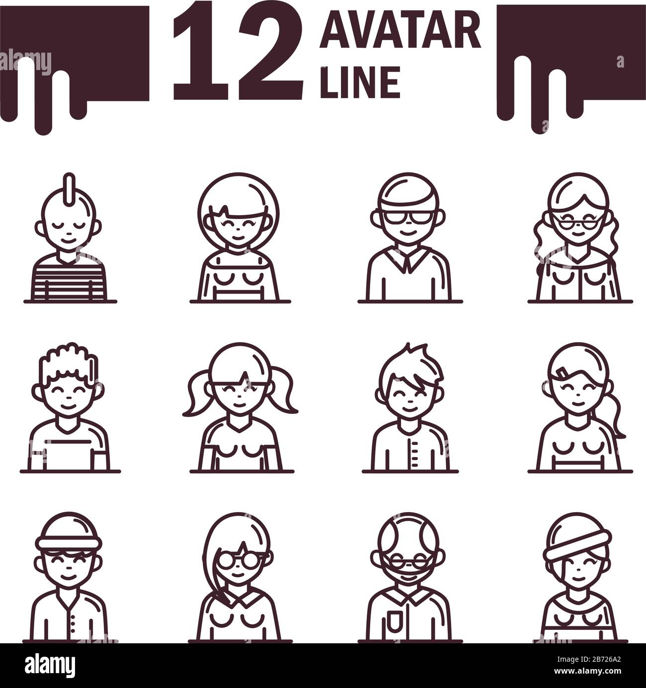avatar male female men women cartoon character people icons set vector ...