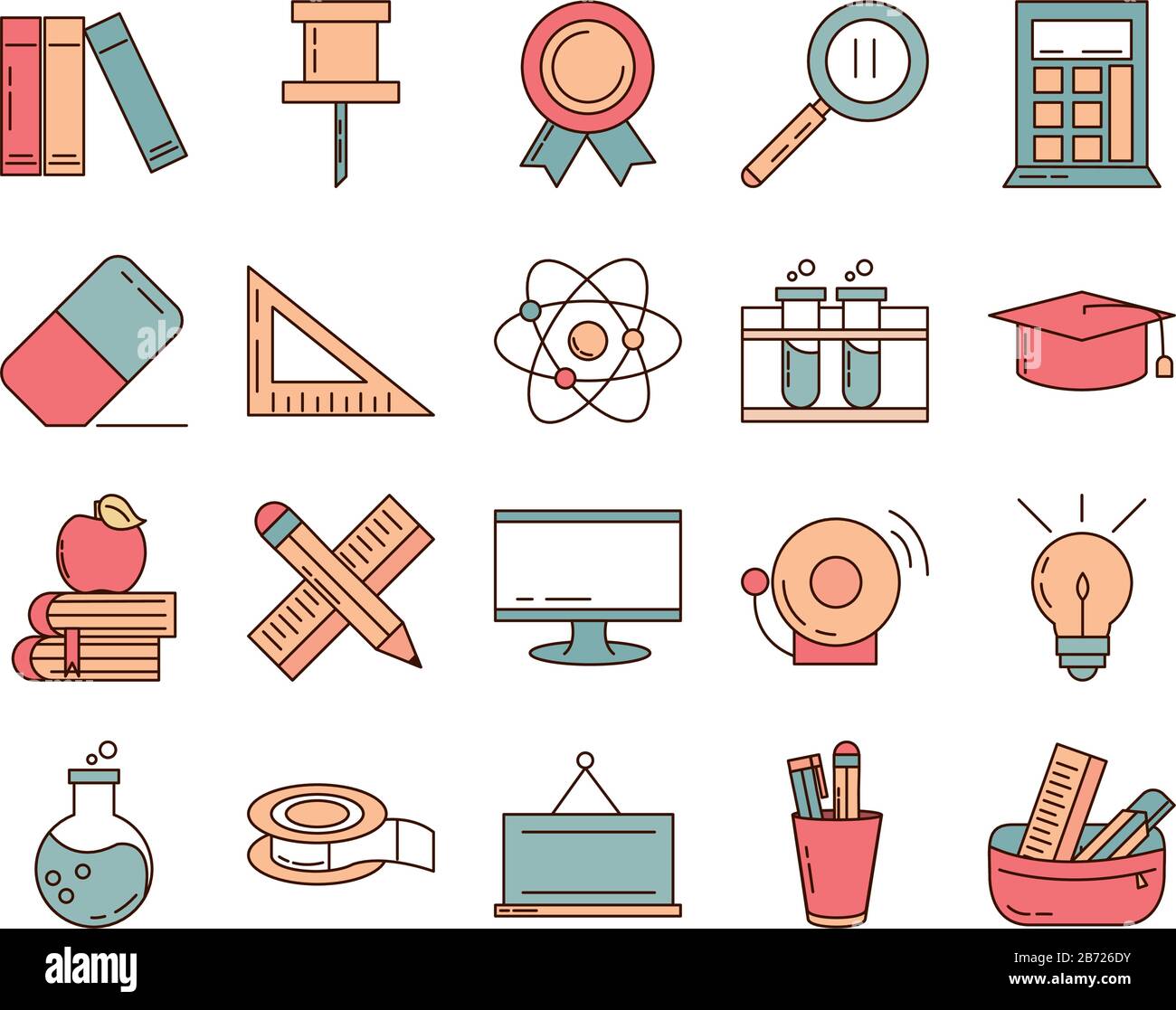 school education learn supply stationery icons set vector illustration ...