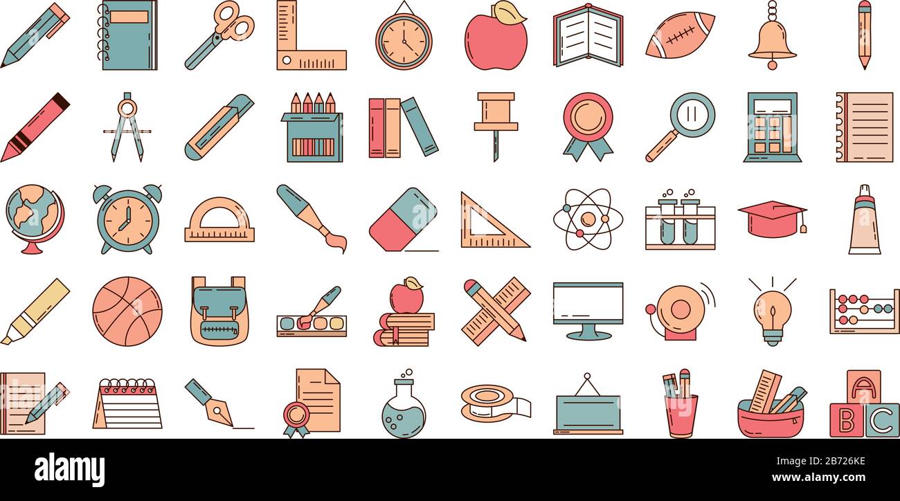 school education learn supply stationery icons set vector illustration ...