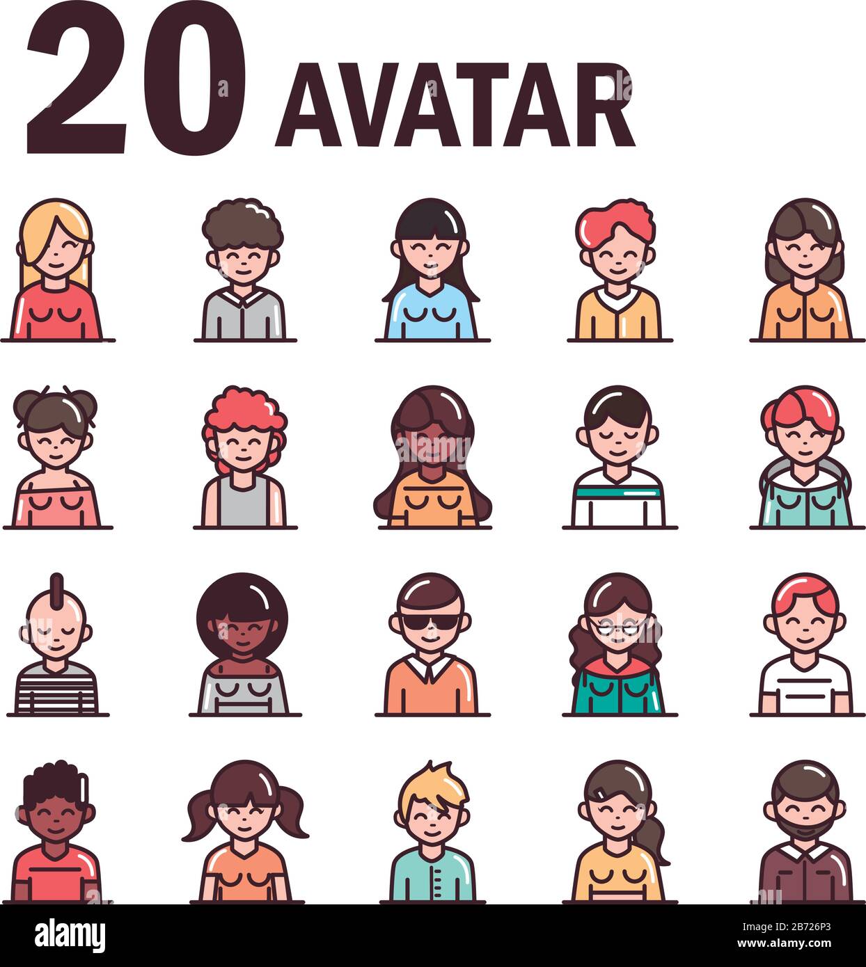 avatar male female men women cartoon character people icons set vector ...