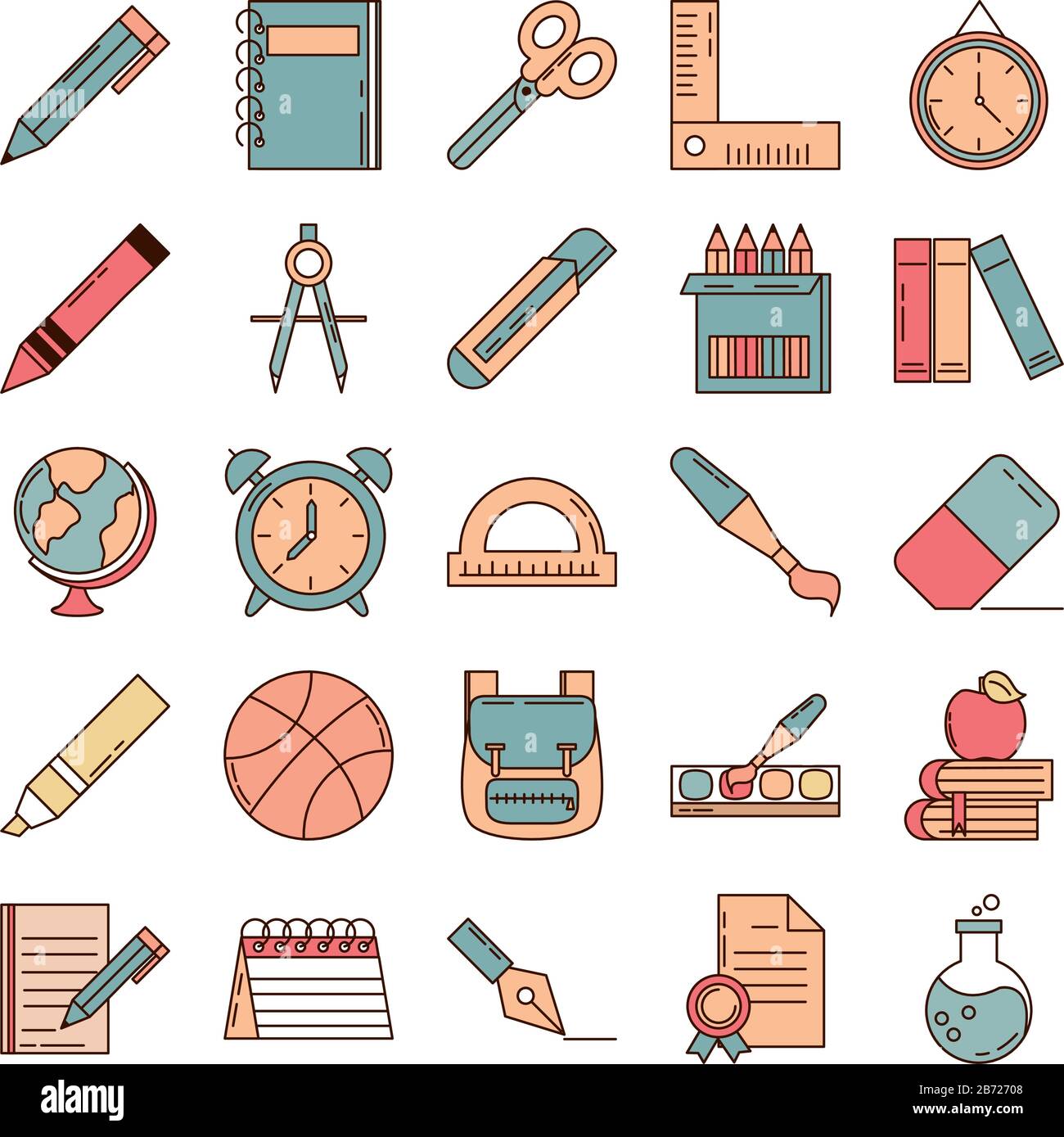 school education learn supply stationery icons set vector illustration ...