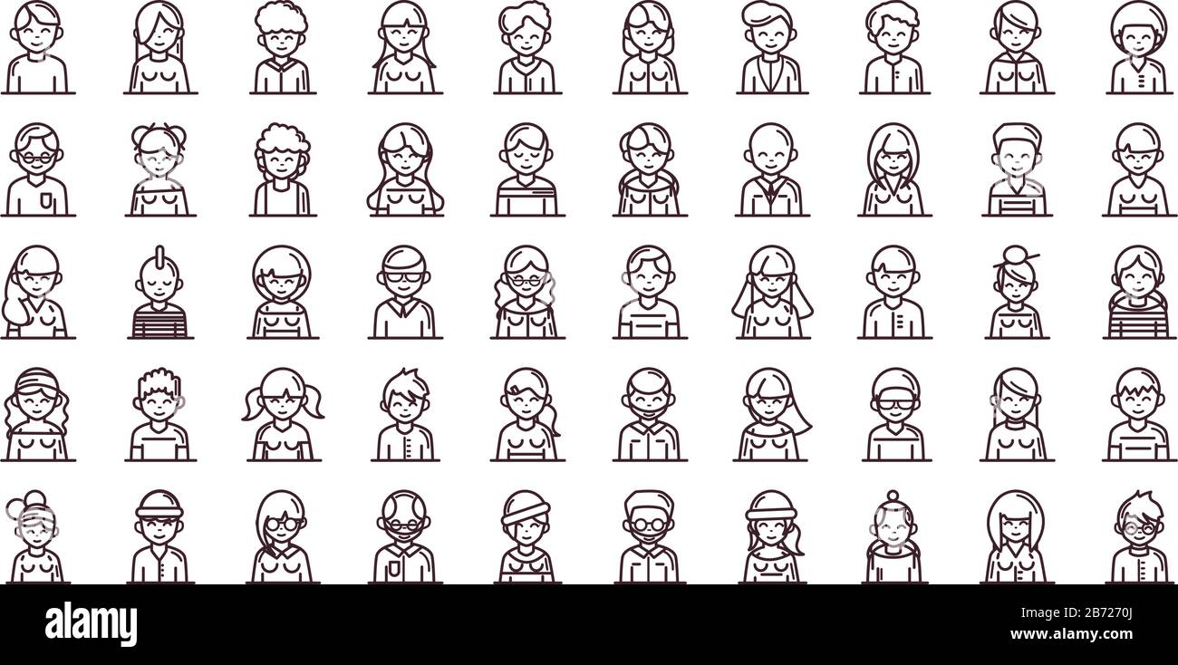 avatar male female men women cartoon character people icons set vector ...