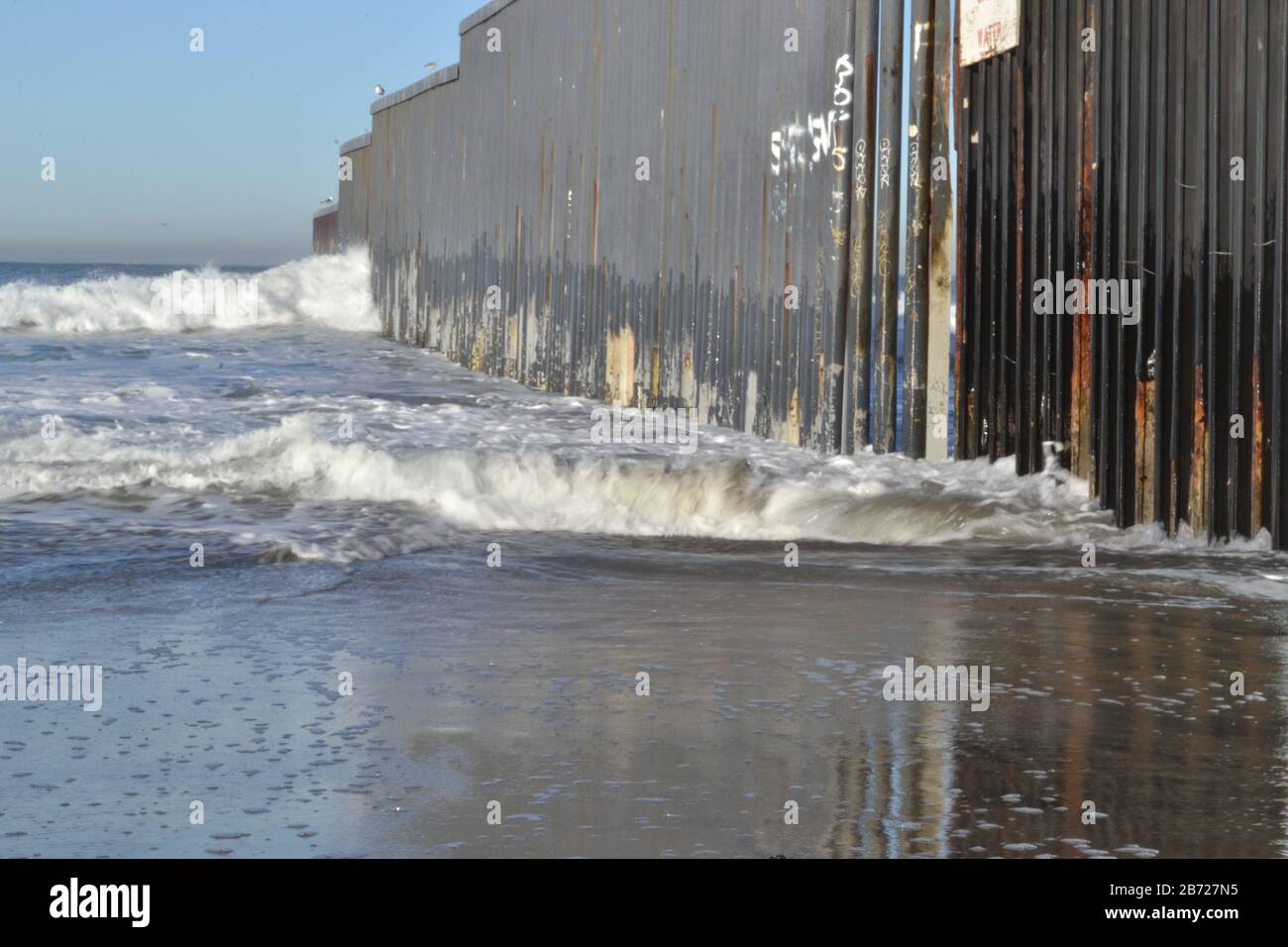 US border on Tijuana Baja California, the wall viewed from Mexico Stock Photo