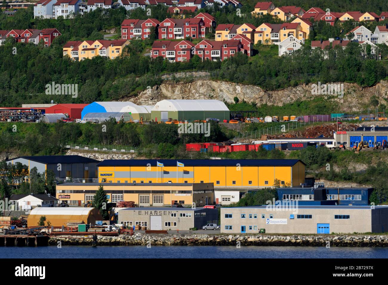 Breidvika industrial district, Tromso City, Tromsoya Island, Troms County, Norway Stock Photo