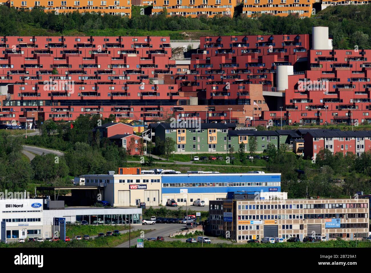 Apartments in Breidvika, Tromso City, Tromsoya Island, Troms County, Norway Stock Photo