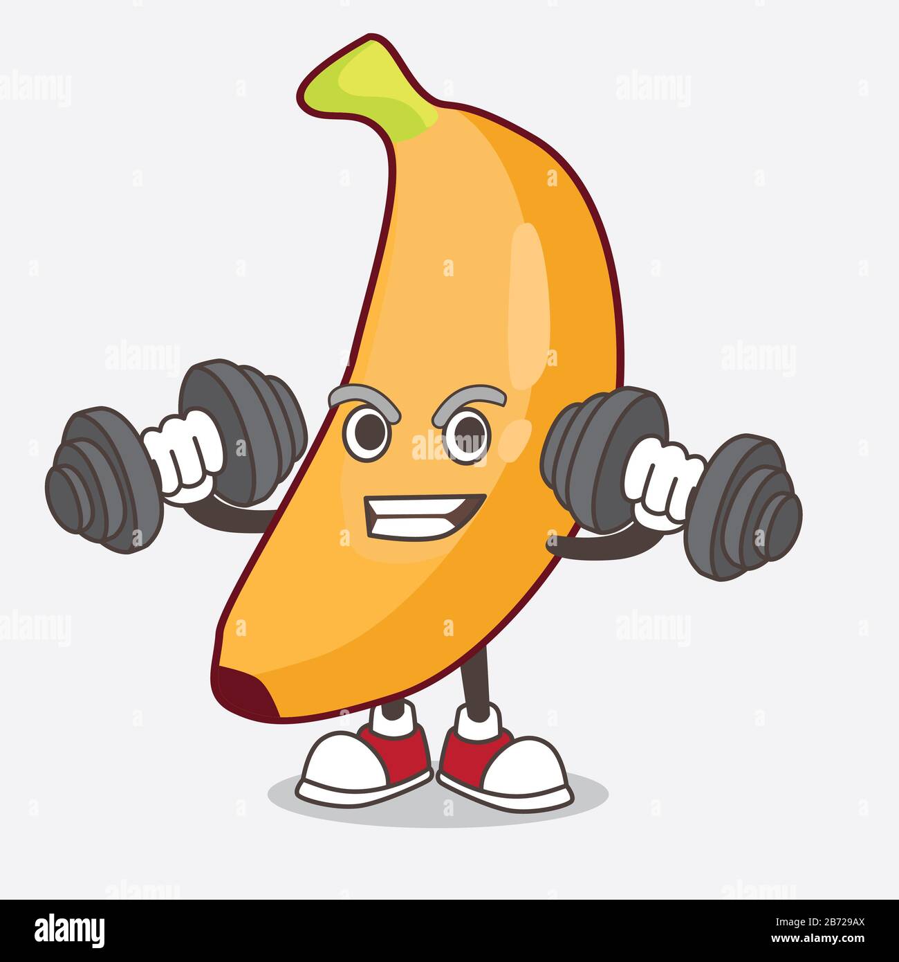 An illustration of Banana Fruit cartoon mascot character on fitness