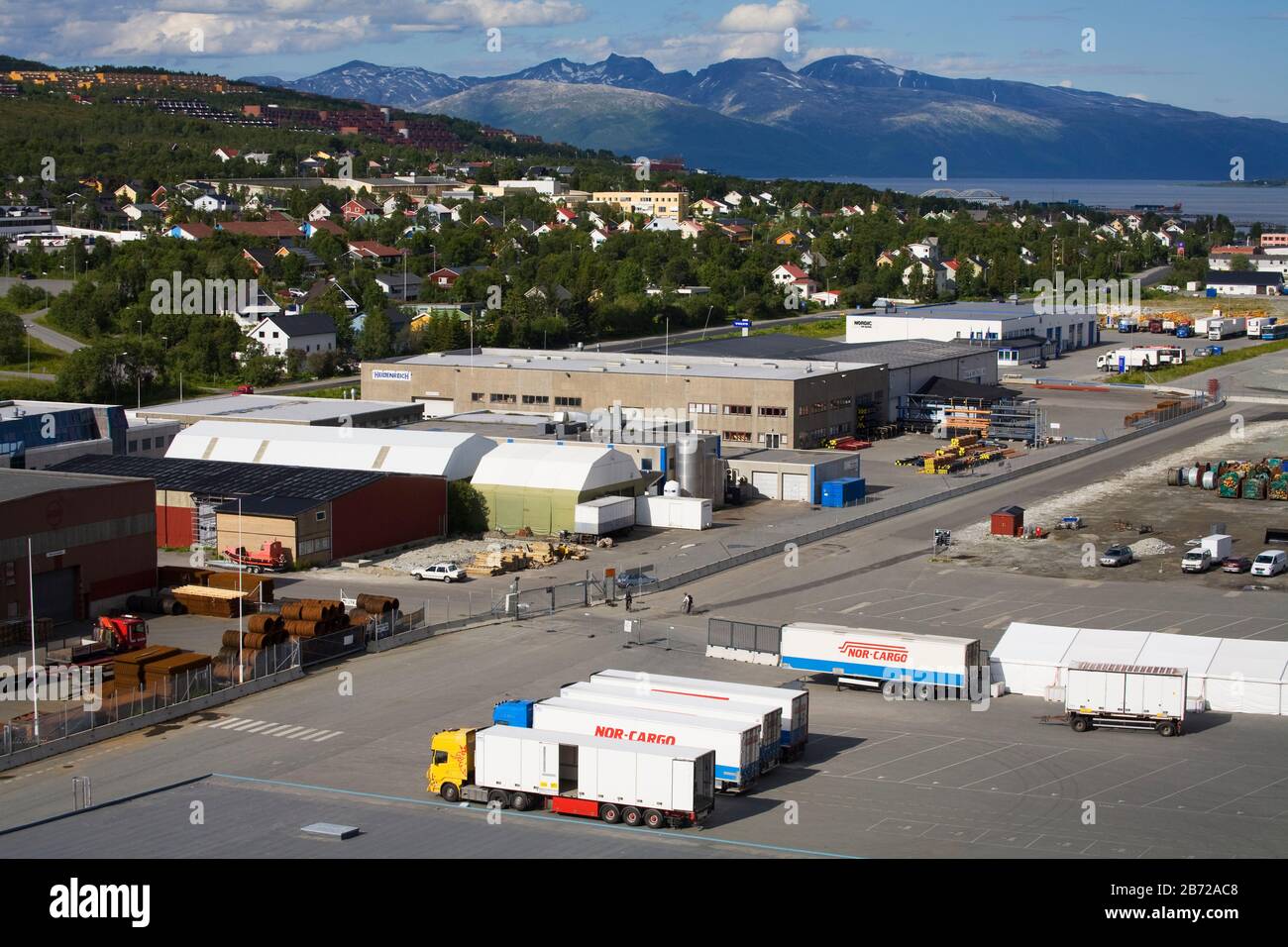 Trucks on Commercial Docks, Tromso City, Troms County, Norway, Scandinavia Stock Photo