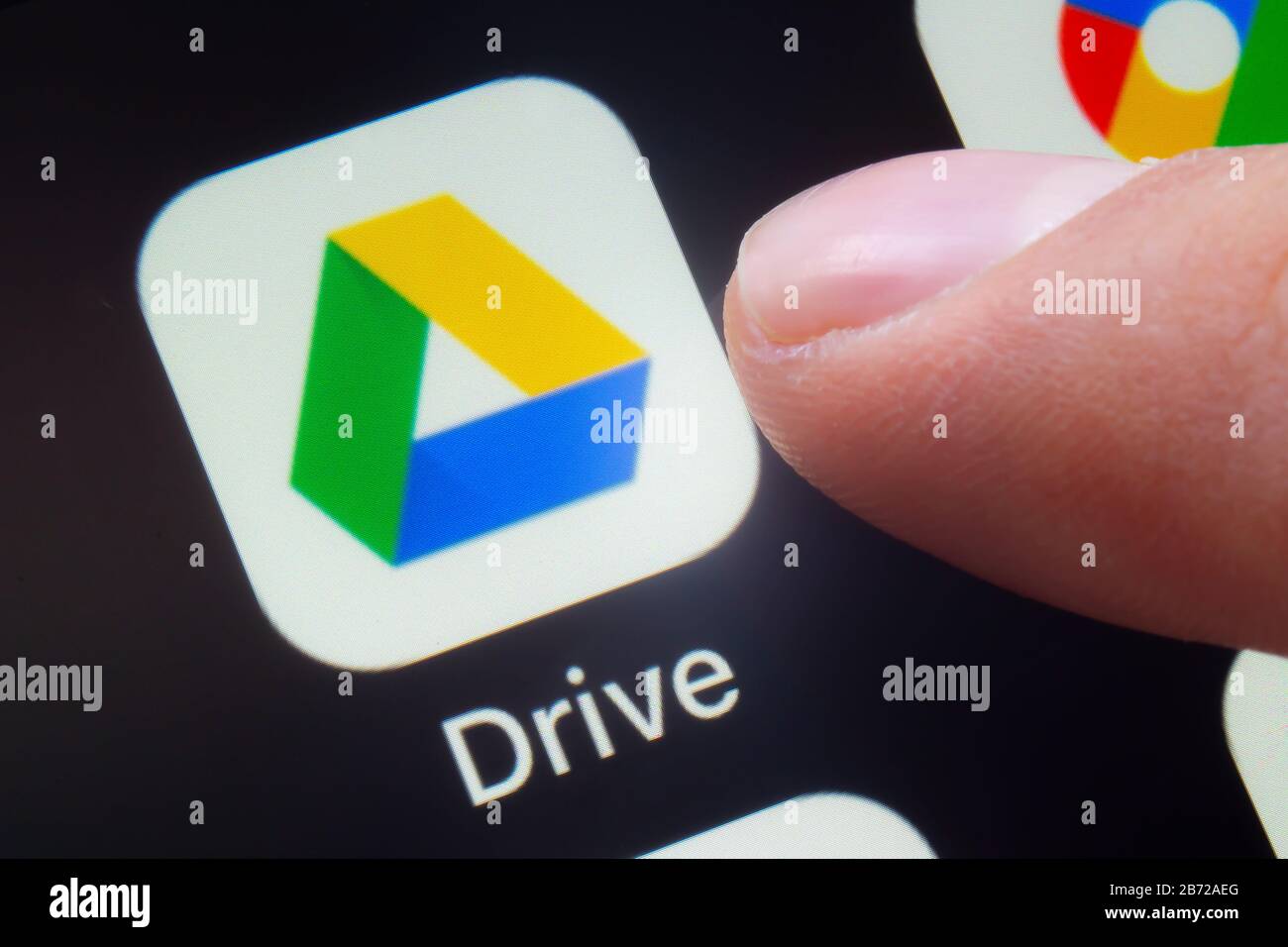 Calgary, Alberta, Canada. March 12, 2020. A person about to use the Google Drive application which is a file storage and synchronization service Stock Photo
