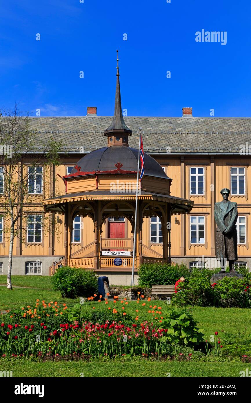 King Haakon Statue & Music Pavilion, Tromso City, Tromsoya Island, Troms County, Norway Stock Photo