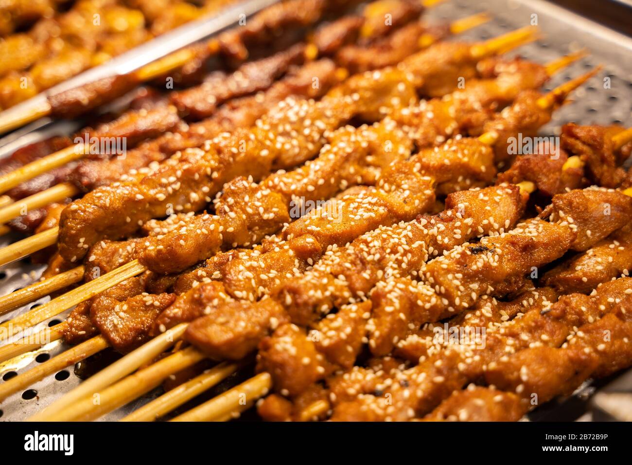 Street food of the China special barbecue outdoor picnic hot grilled fresh kebab Stock Photo