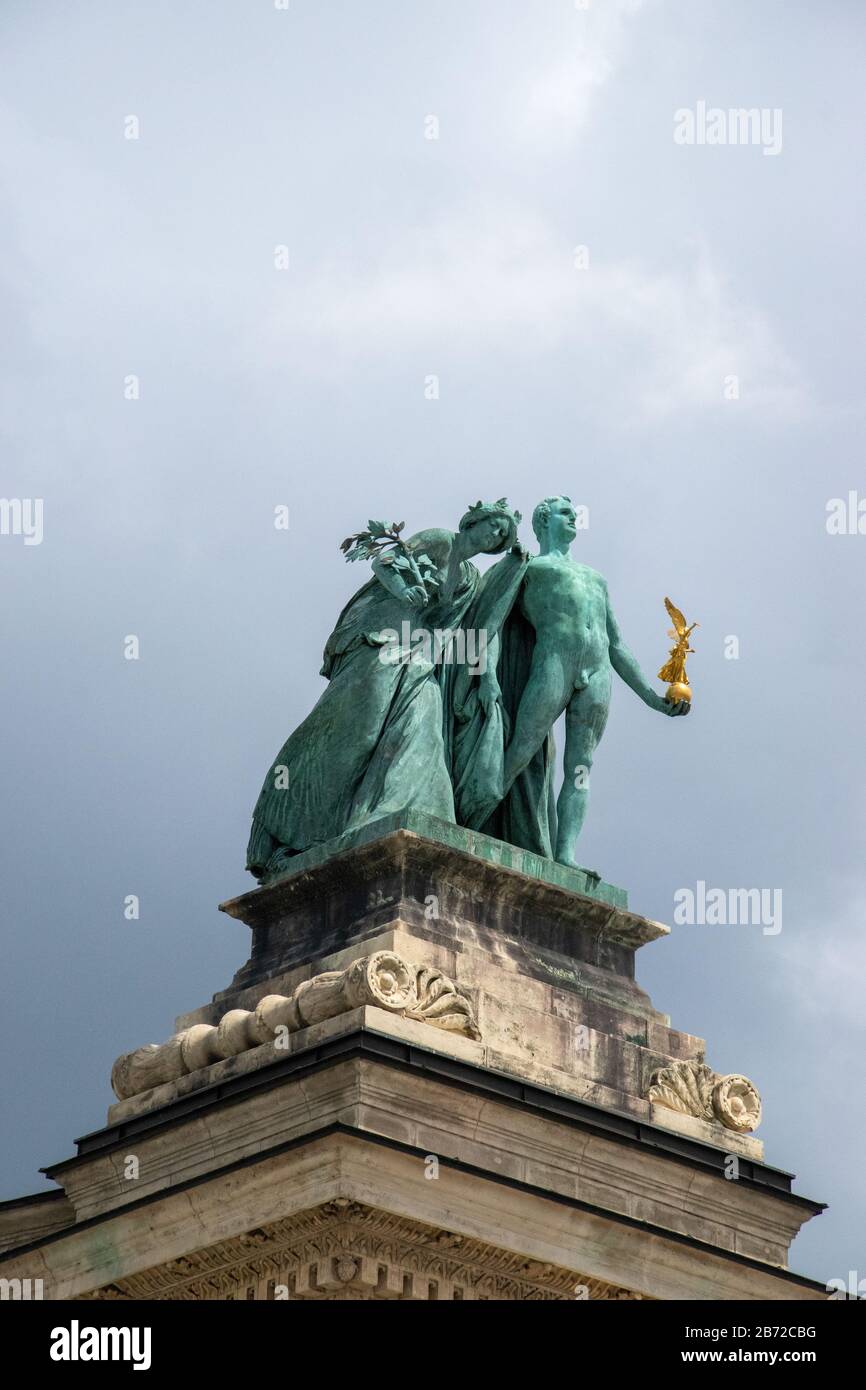 Statue representing Knowledge and Glory in Heroes' Square in Budapest, Hungary. Stock Photo