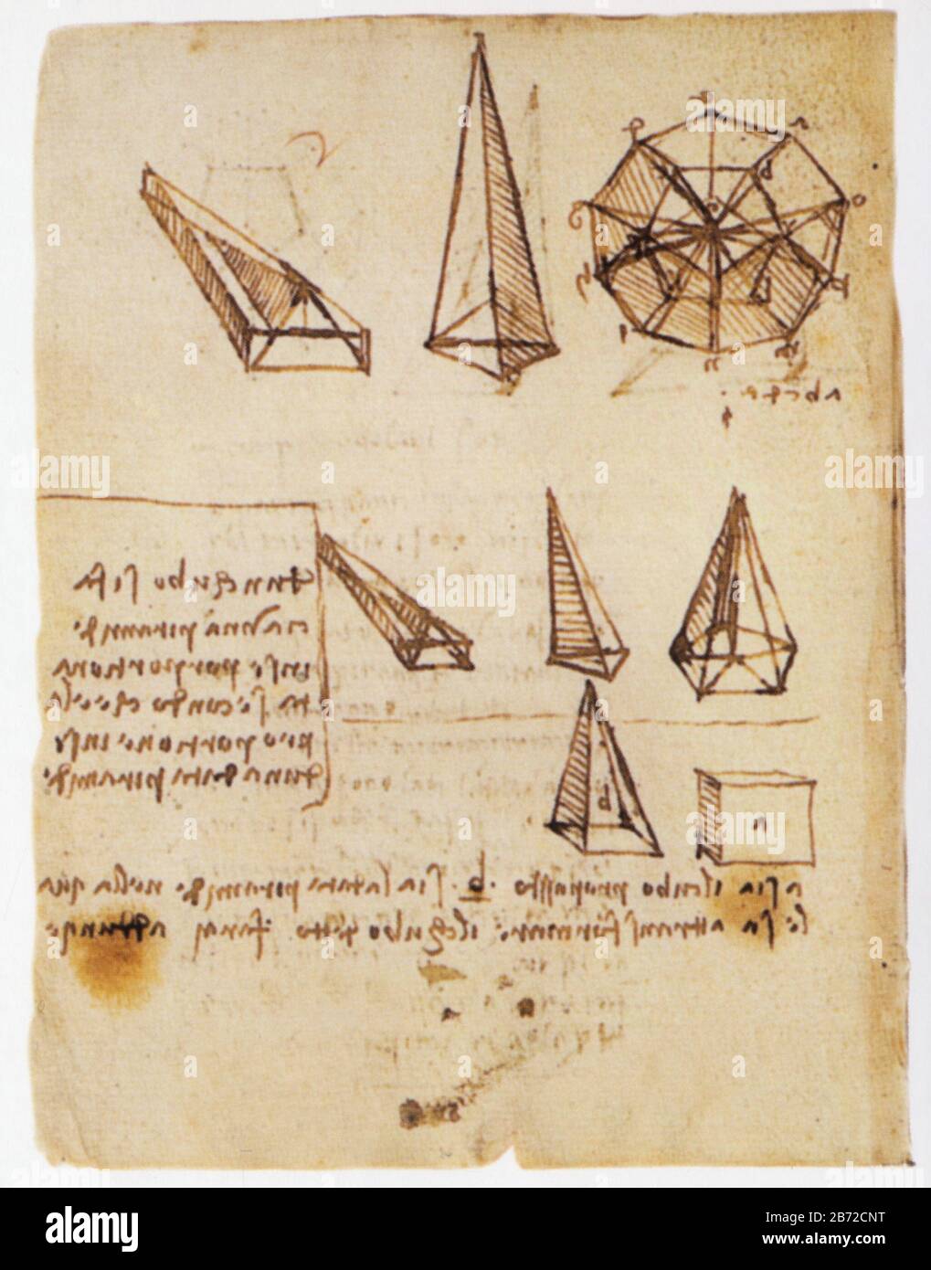 Leonardo da Vinci. Solid geometry and polyhedrons. 1505 Stock Photo