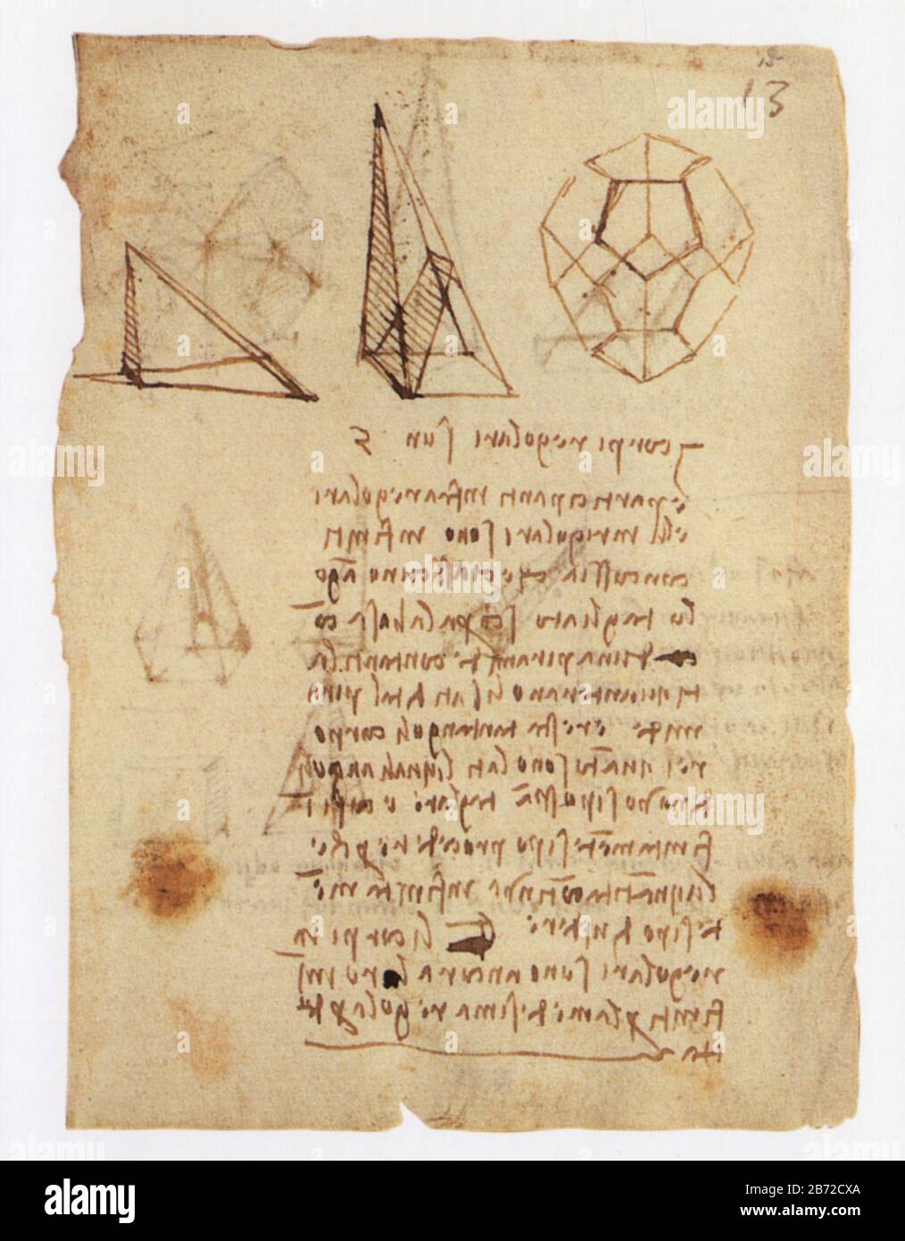 Leonardo da Vinci. Solid geometry and polyhedrons. 1505 Stock Photo