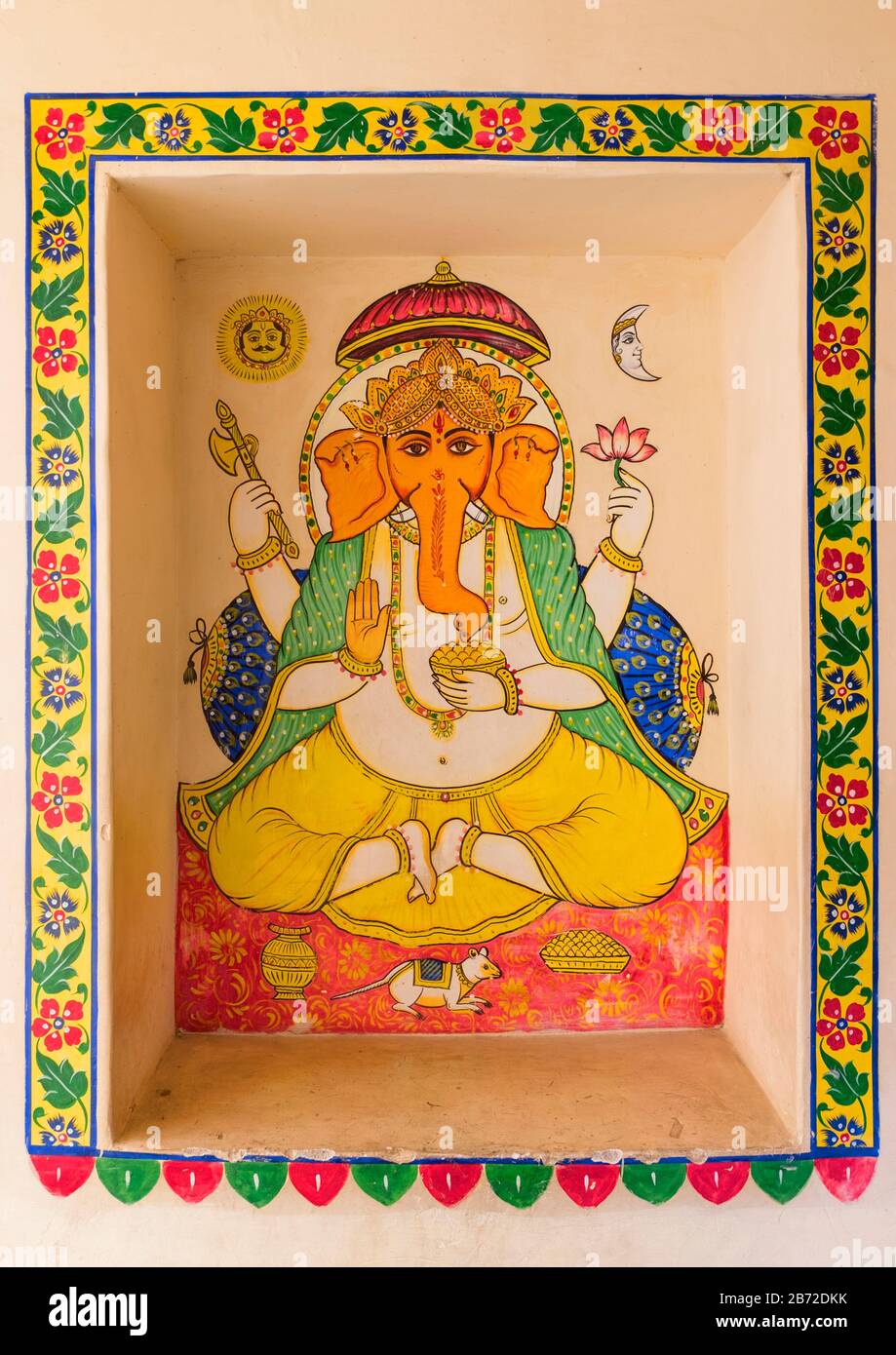 Ganesh mural City Palace Udaipur Rajasthan India Stock Photo