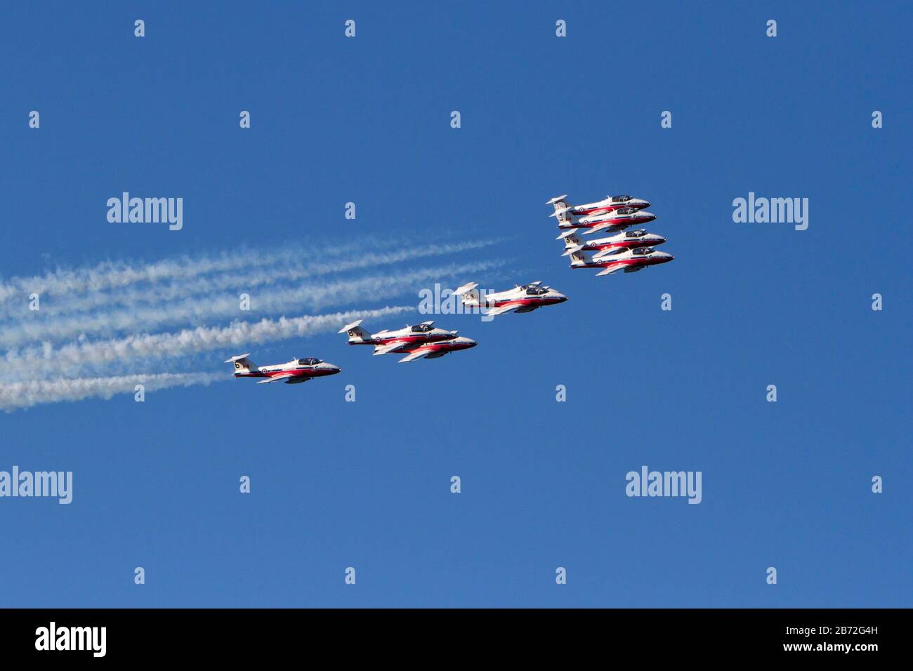 The Snowbirds, 431 Air Demonstration Squadron aerobatics flight demonstration team of the Royal Canadian Air Force performing In Nanaimo, BC, Canada Stock Photo