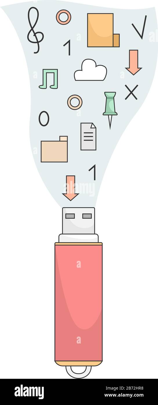 Flat vector USB flash drive. Data storage device, computer accessories. Personal data. Stock Vector